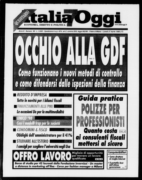 Italia oggi : quotidiano di economia finanza e politica